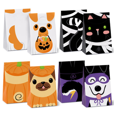 Halloween Pets - Assorted Cats and Dogs Gift Favor Classroom Treat Bags - Birthday Party Goodie Boxes - Set of 12