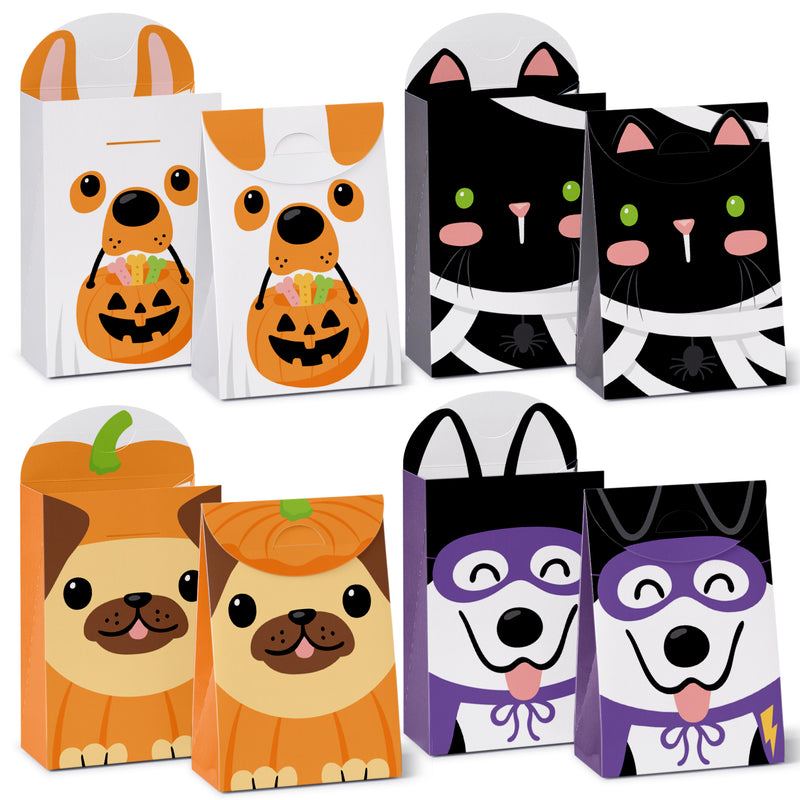 Halloween Pets - Assorted Cats and Dogs Gift Favor Classroom Treat Bags - Birthday Party Goodie Boxes - Set of 12