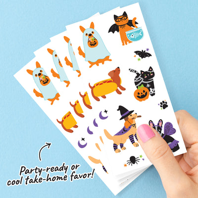 Halloween Pets - Cats and Dogs Party Favor - Birthday Goodie Bag Filler - Halloween Party Temporary Tattoos - Set of 12