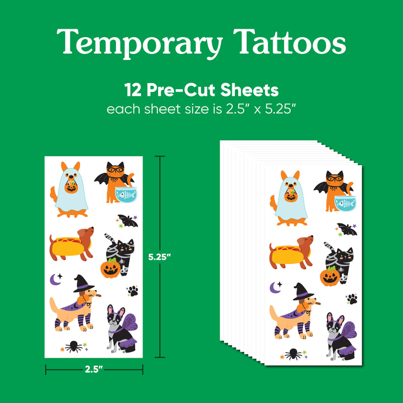 Halloween Pets - Cats and Dogs Party Favor - Birthday Goodie Bag Filler - Halloween Party Temporary Tattoos - Set of 12