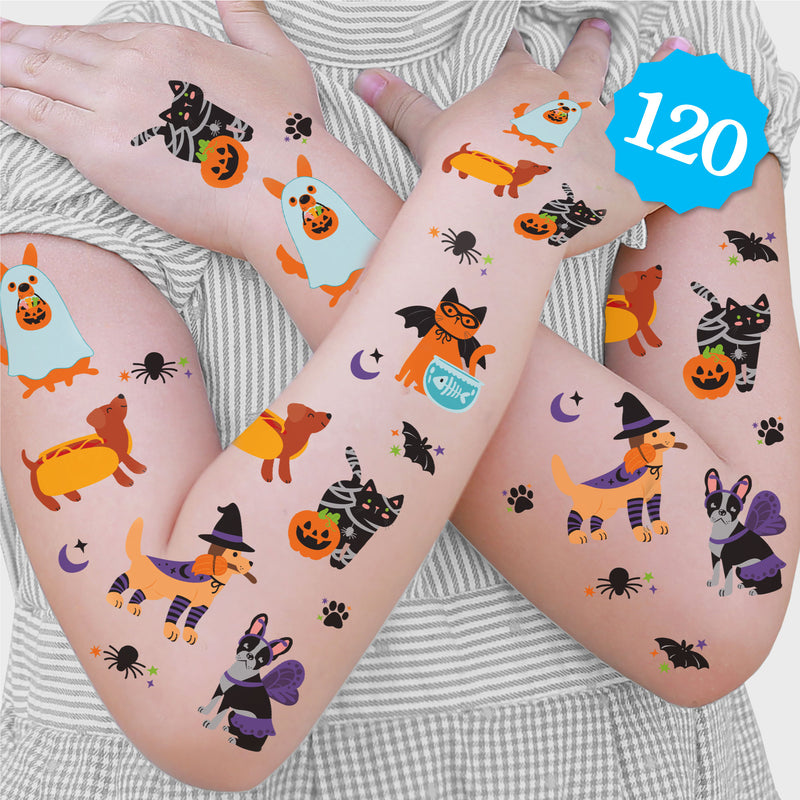 Halloween Pets - Cats and Dogs Party Favor - Birthday Goodie Bag Filler - Halloween Party Temporary Tattoos - Set of 12