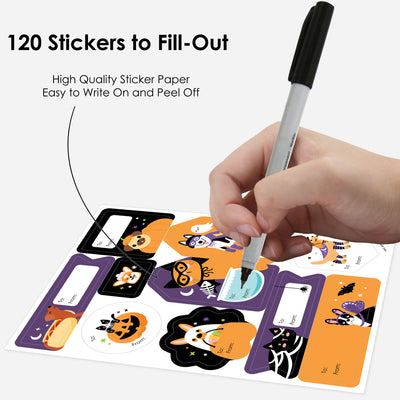 Halloween Pets - Assorted Cats and Dogs Party Gift Tag Labels - To and From Treat Stickers - 12 Sheets - 120 Stickers