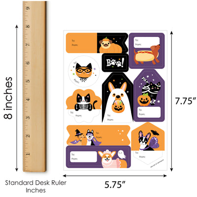 Halloween Pets - Assorted Cats and Dogs Party Gift Tag Labels - To and From Treat Stickers - 12 Sheets - 120 Stickers