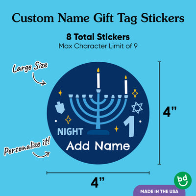 Custom Name Hanukkah To and From Gift Tags - 8 Ct