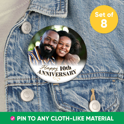 Custom Photo Wedding Anniversary Pinback Buttons - 8 Ct