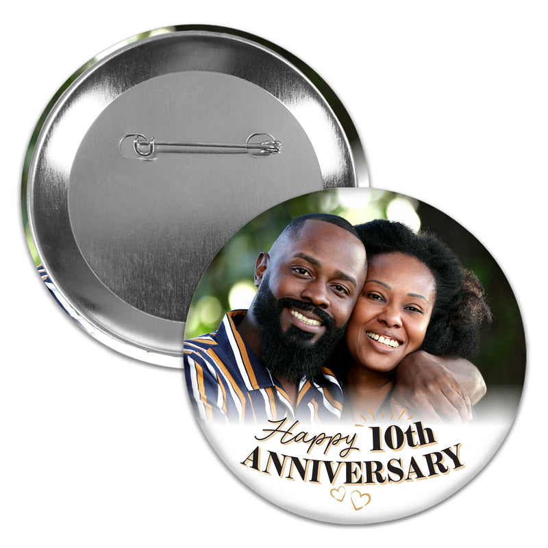 Custom Photo Wedding Anniversary Pinback Buttons - 8 Ct