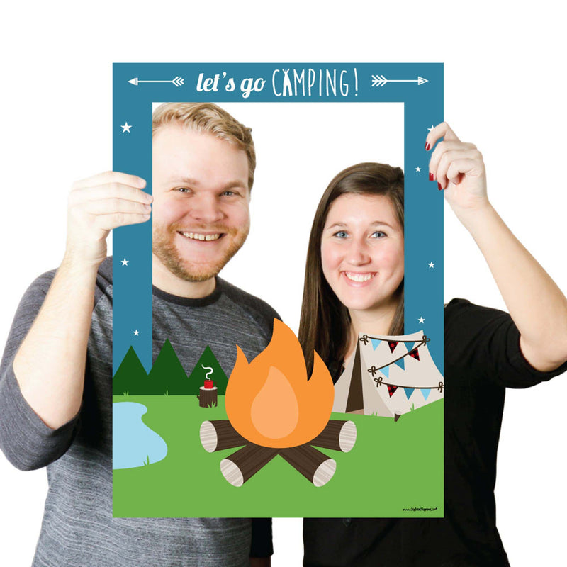 Happy Camper - Camping Baby Shower or Birthday Party Selfie Photo Booth Picture Frame & Props - Printed on Sturdy Material