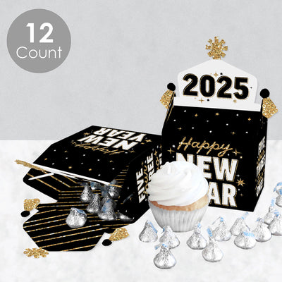 Hello New Year - Treat Box Party Favors - 2025 NYE Party Goodie Gable Boxes - Set of 12