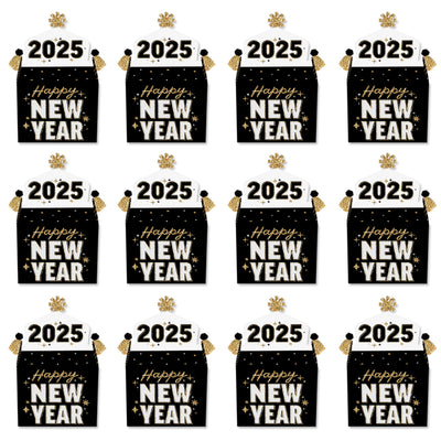 Hello New Year - Treat Box Party Favors - 2025 NYE Party Goodie Gable Boxes - Set of 12