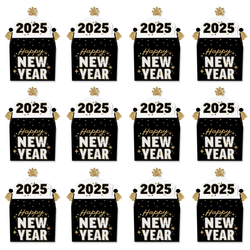 Hello New Year - Treat Box Party Favors - 2025 NYE Party Goodie Gable Boxes - Set of 12