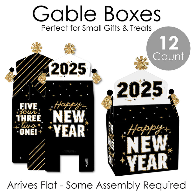 Hello New Year - Treat Box Party Favors - 2025 NYE Party Goodie Gable Boxes - Set of 12