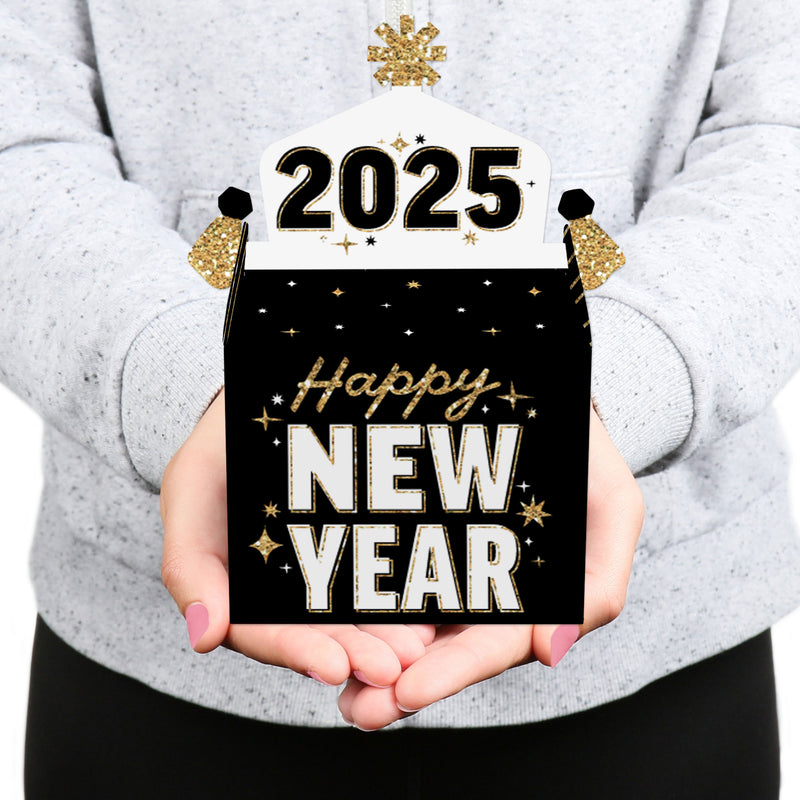 Hello New Year - Treat Box Party Favors - 2025 NYE Party Goodie Gable Boxes - Set of 12