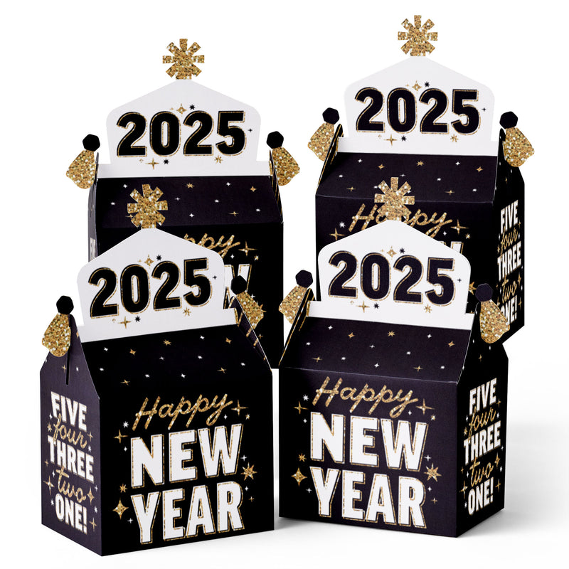 Hello New Year - Treat Box Party Favors - 2025 NYE Party Goodie Gable Boxes - Set of 12