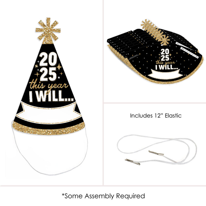 Hello New Year Cone Hats - 8 Ct