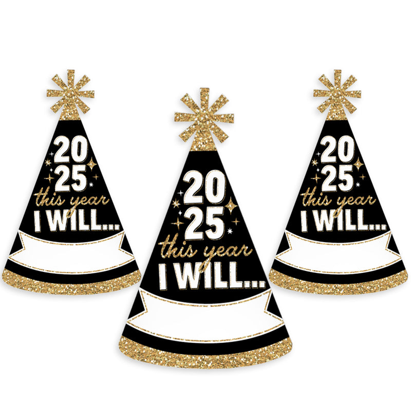 Hello New Year Cone Hats - 8 Ct