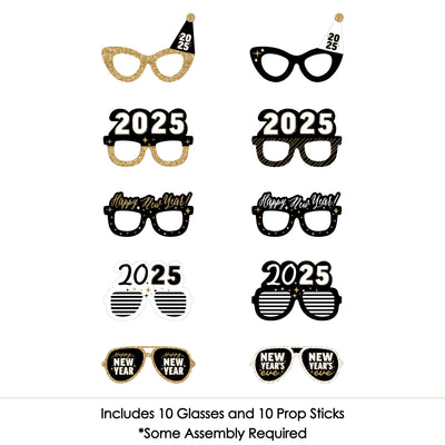 Hello New Year Glasses - Paper Card Stock 2025 NYE Party Photo Booth Props Kit - 10 Count