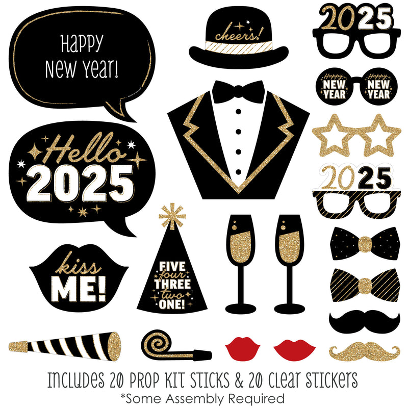 Hello New Year - 2025 NYE Party Photo Booth Props Kit - 20 Count