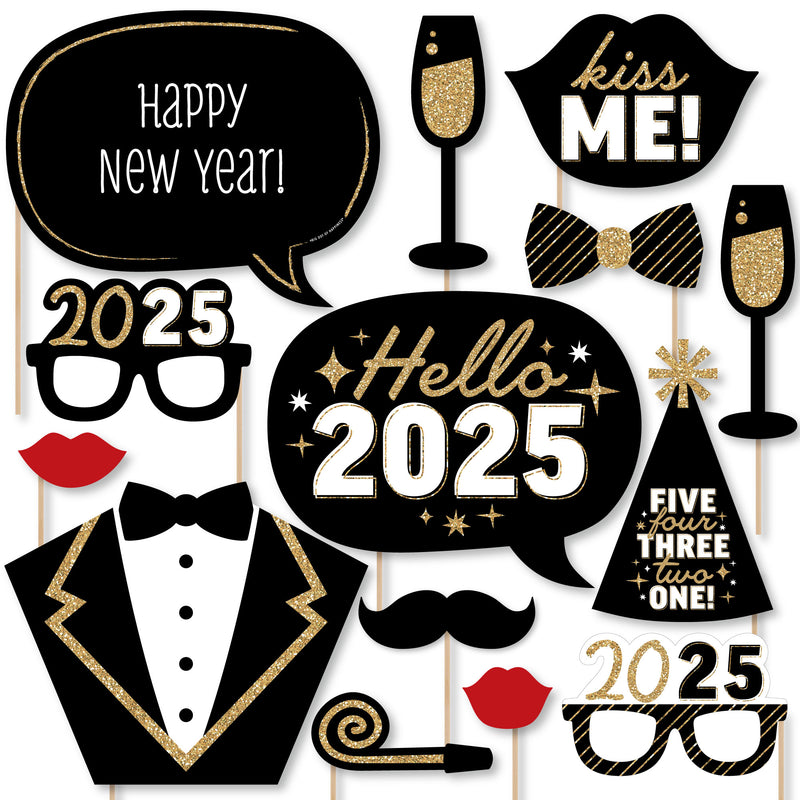 Hello New Year - 2025 NYE Party Photo Booth Props Kit - 20 Count