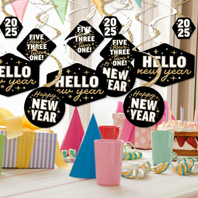 Hello New Year - 2025 NYE Party Hanging Decor - Party Decoration Swirls - Set of 40