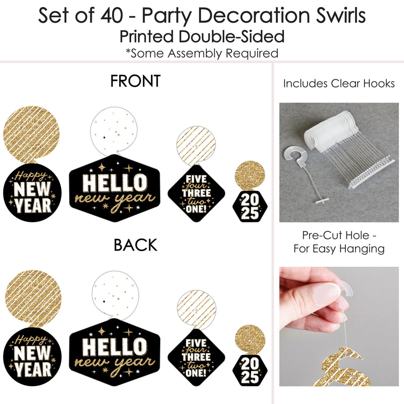 Hello New Year - 2025 NYE Party Hanging Decor - Party Decoration Swirls - Set of 40