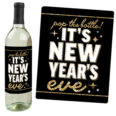 Hello New Year - 2025 NYE Party Decorations For Women And Men - Wine Bottle Label Stickers - Set of 4