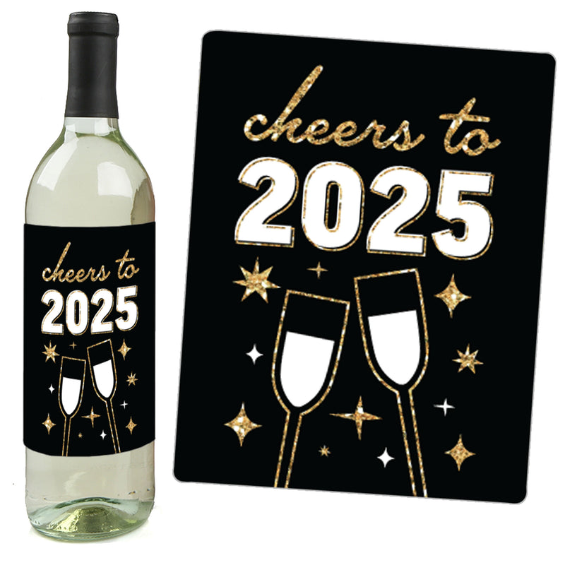 Hello New Year - 2025 NYE Party Decorations For Women And Men - Wine Bottle Label Stickers - Set of 4