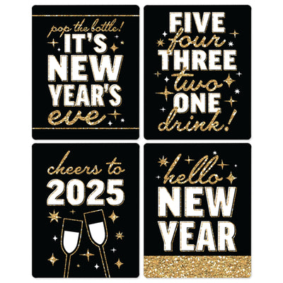 Hello New Year - 2025 NYE Party Decorations For Women And Men - Wine Bottle Label Stickers - Set of 4