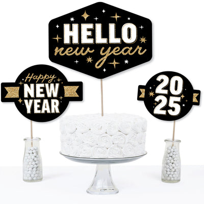 Hello New Year - 2025 NYE Party Centerpiece Sticks - Table Toppers - Set of 15