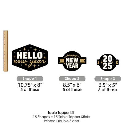 Hello New Year - 2025 NYE Party Centerpiece Sticks - Table Toppers - Set of 15