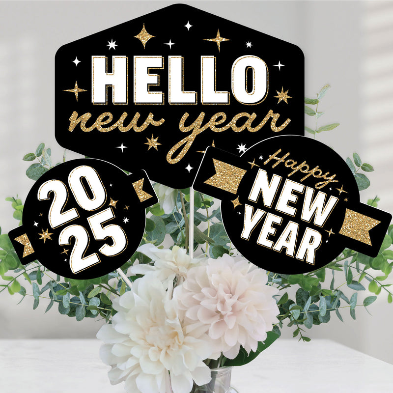 Hello New Year - 2025 NYE Party Centerpiece Sticks - Table Toppers - Set of 15