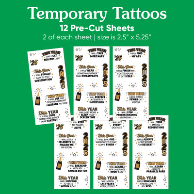 Happy New Year Resolution Temporary Tattoos - 120 Ct