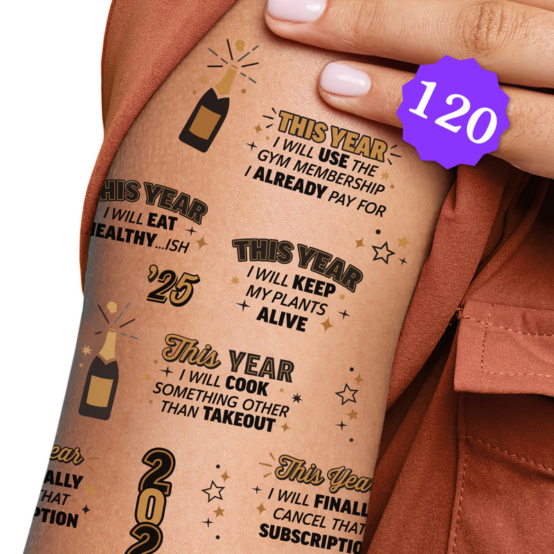 Happy New Year Resolution Temporary Tattoos - 120 Ct