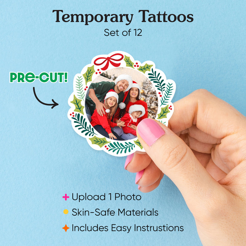 Custom Photo Wreath Temporary Tattoos - 12 Ct