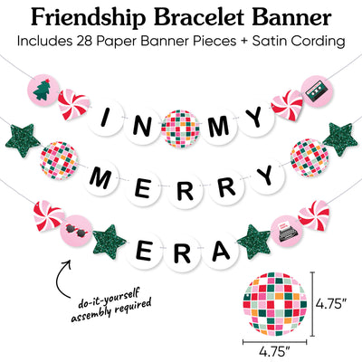 In My Merry Era Banner, Christmas Party Decorations, Xmas Holiday Backdrop, Large Holiday Friendship Bracelet Banner, 28 Pieces