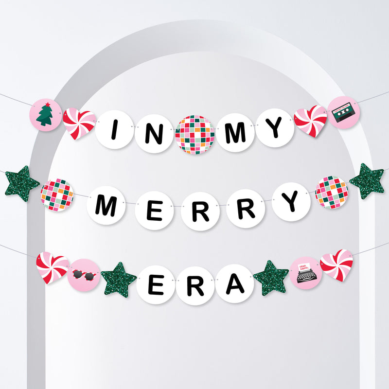 In My Merry Era Banner, Christmas Party Decorations, Xmas Holiday Backdrop, Large Holiday Friendship Bracelet Banner, 28 Pieces