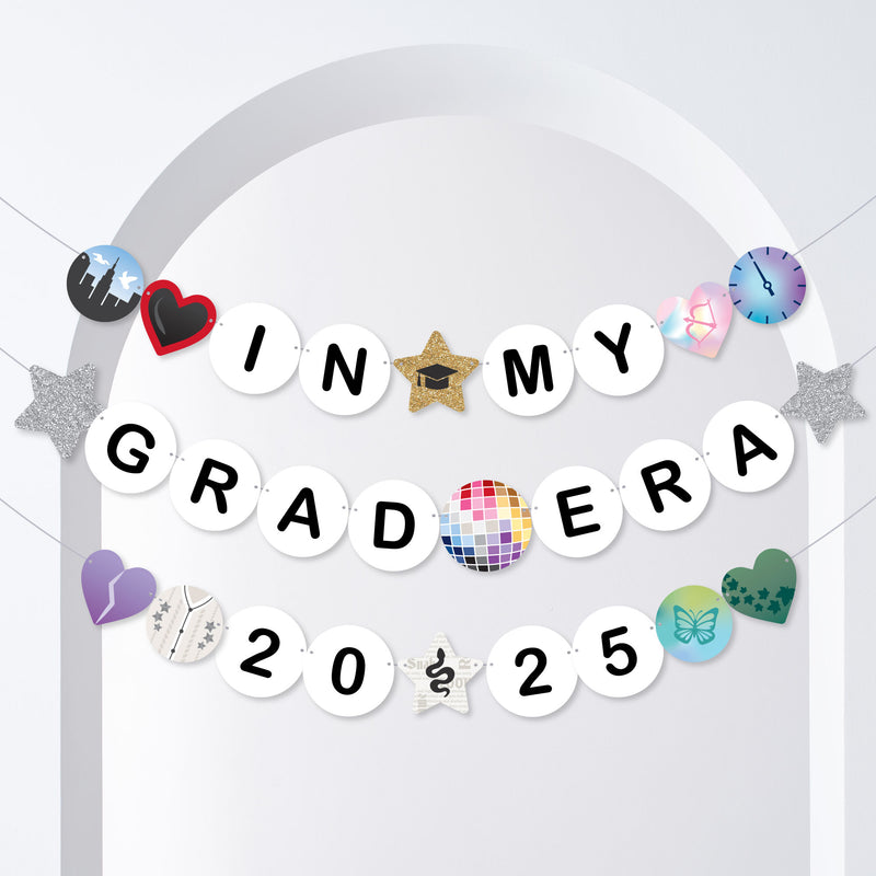 In My Grad Era 2025 Banner, Eras Graduation Party Decorations, Large Grad Friendship Bracelet Banners, 28 Pieces