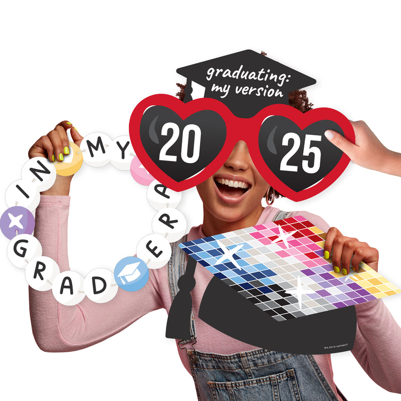 In My Grad Era - Grad Cap, Heart Glasses and Friendship Bracelet Decorations - Graduation Party Large Photo Props - 3 Pc