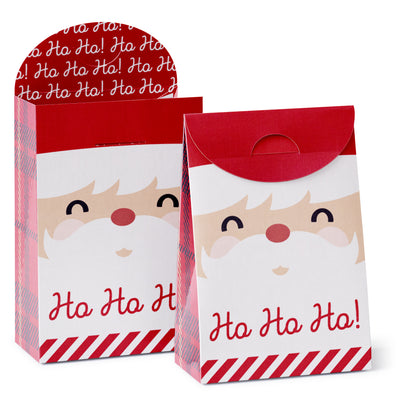 Jolly Santa Claus - Christmas Gift Favor Bags - Party Goodie Boxes - Set of 12