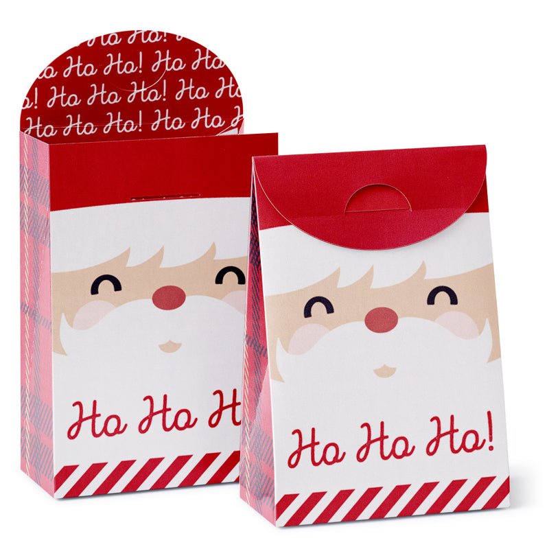 Jolly Santa Claus - Christmas Gift Favor Bags - Party Goodie Boxes - Set of 12