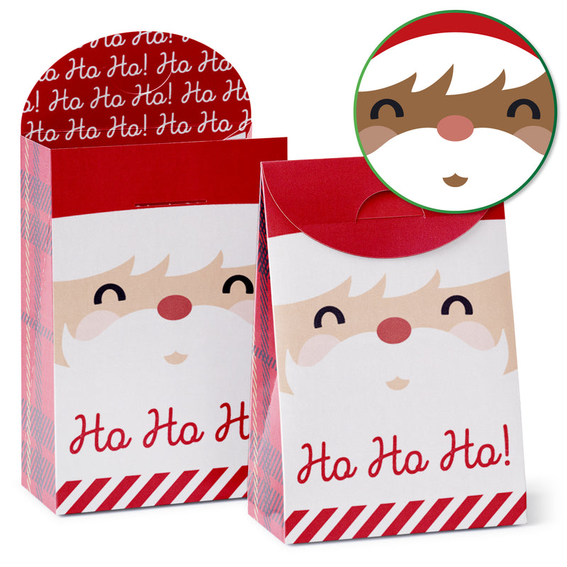 Jolly Santa Claus - Christmas Gift Favor Bags - Party Goodie Boxes - Set of 12