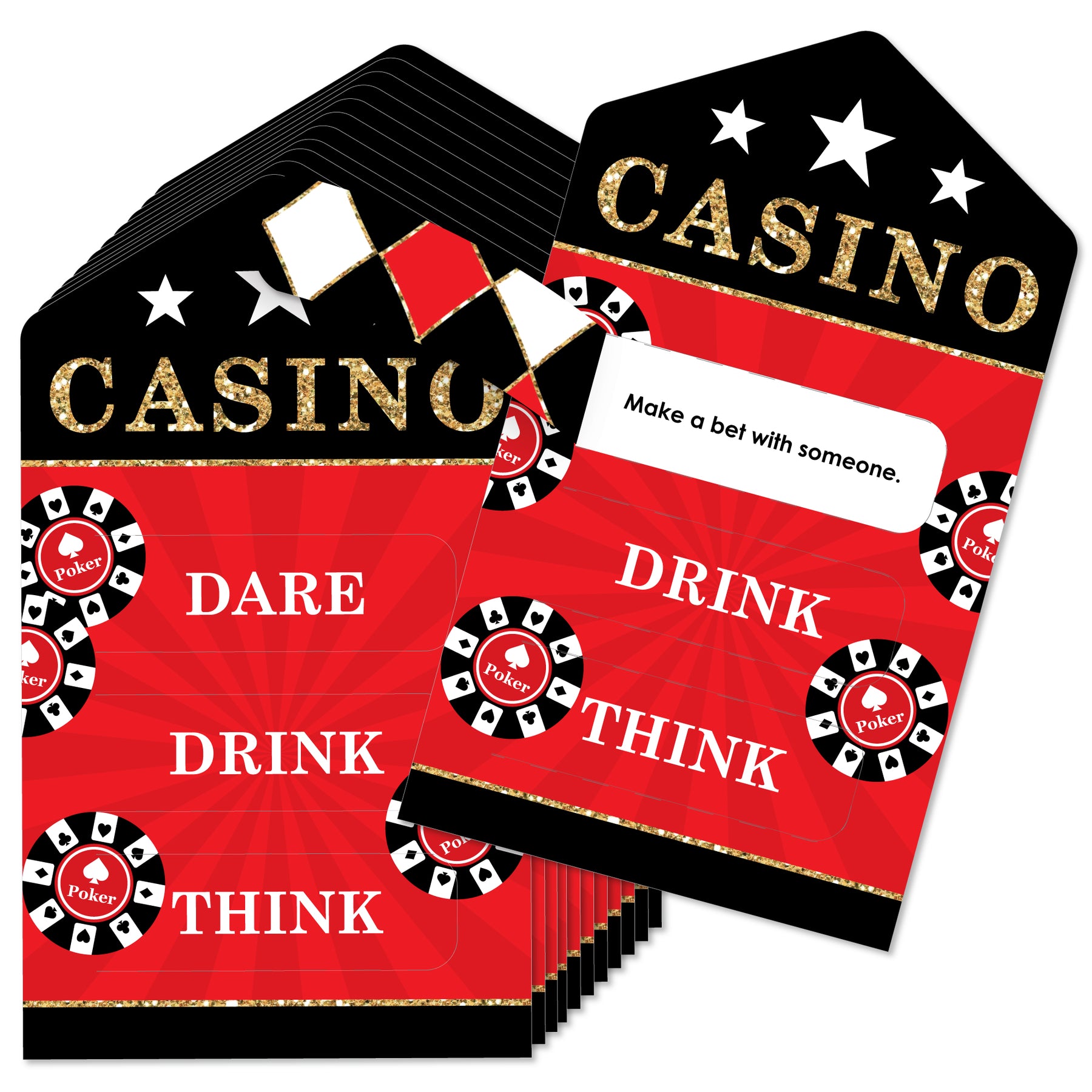 Las Vegas - Casino Party Game Pickle Cards - Dare, Drink, Think Pull Tabs -  Set of 12