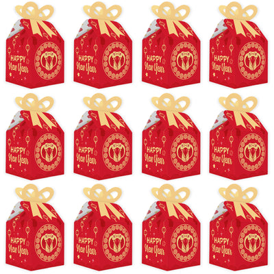 Lunar New Year - Square Favor Gift Boxes - 2024 Year of the Snake Bow Boxes - Set of 12