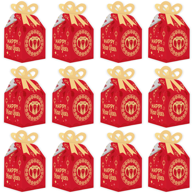 Lunar New Year - Square Favor Gift Boxes - 2024 Year of the Snake Bow Boxes - Set of 12