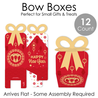 Lunar New Year - Square Favor Gift Boxes - 2024 Year of the Snake Bow Boxes - Set of 12