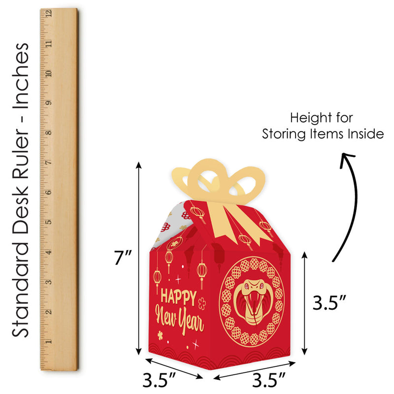 Lunar New Year - Square Favor Gift Boxes - 2024 Year of the Snake Bow Boxes - Set of 12