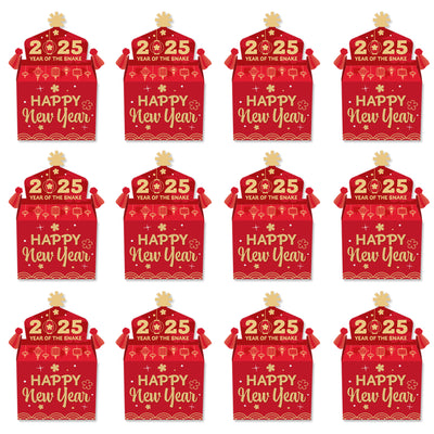 Lunar New Year - Treat Box Party Favors - 2025 Year of the Snake Goodie Gable Boxes - Set of 12