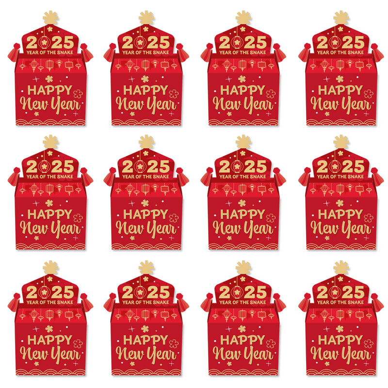 Lunar New Year - Treat Box Party Favors - 2025 Year of the Snake Goodie Gable Boxes - Set of 12