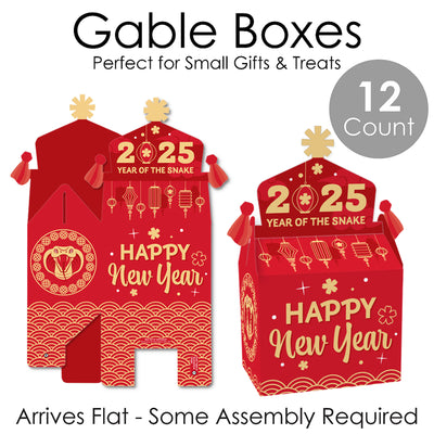 Lunar New Year - Treat Box Party Favors - 2025 Year of the Snake Goodie Gable Boxes - Set of 12