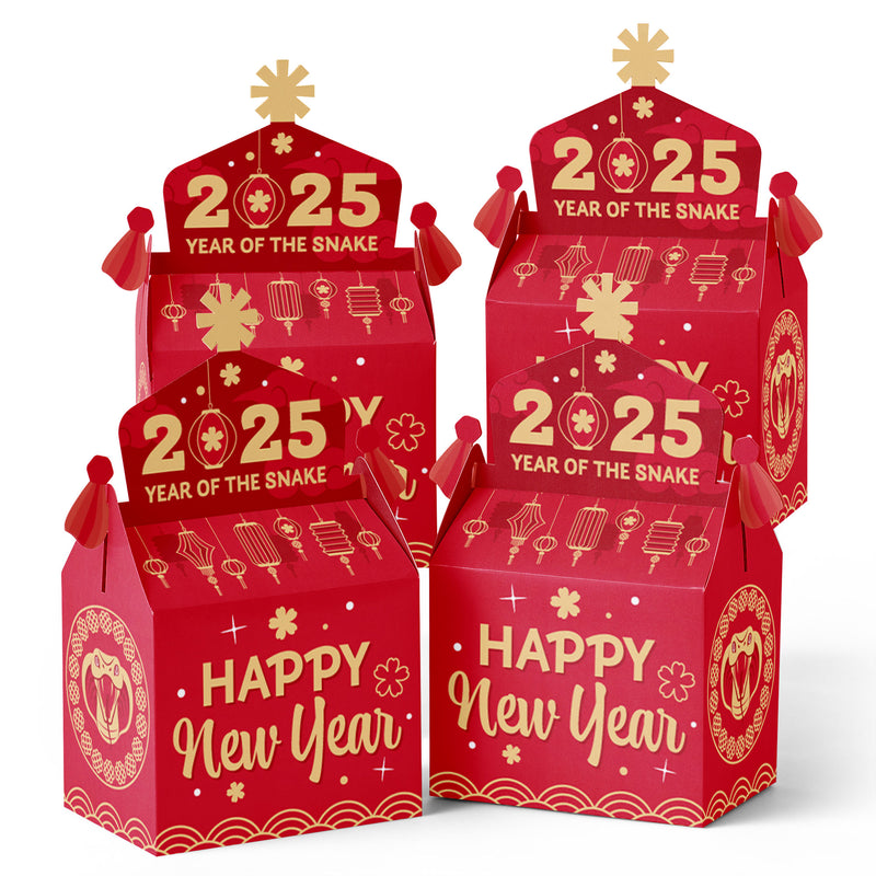 Lunar New Year - Treat Box Party Favors - 2025 Year of the Snake Goodie Gable Boxes - Set of 12