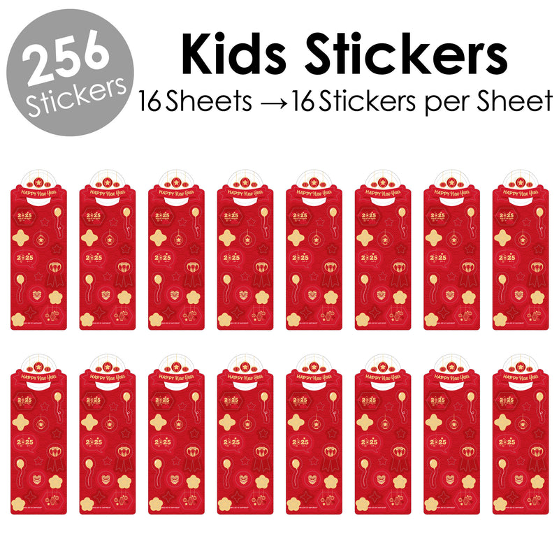 Lunar New Year - 2025 Year of the Snake Favor Kids Stickers - 16 Sheets - 256 Stickers